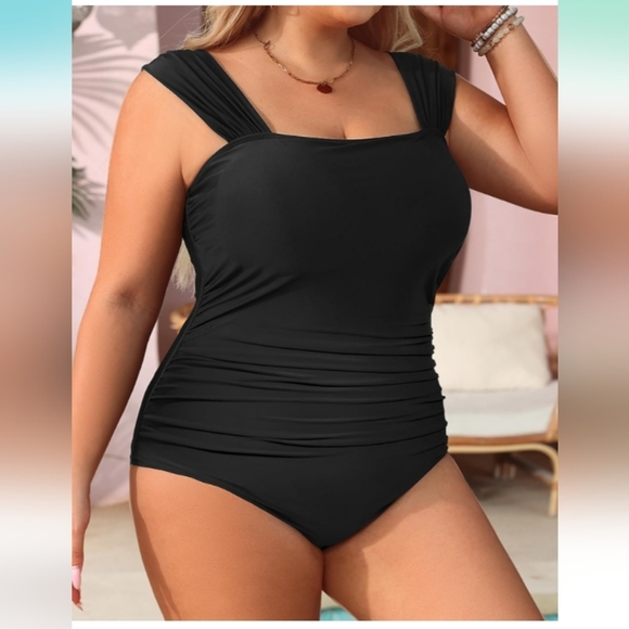 Aqua Eve Plus Size One Piece Tummy Control Bathing Suit Vintage. Size 14W - Picture 3 of 16